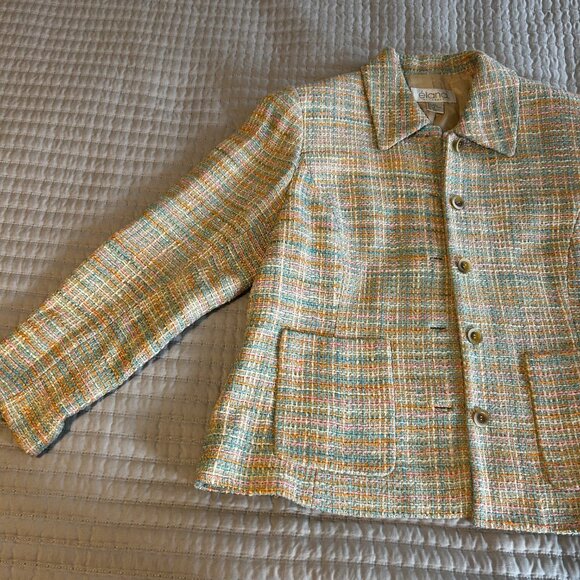 Élana by Tanner Beige Plaid Silk Rayon Blazer Jacket Women’s 12 Career Classic - Picture 5 of 16